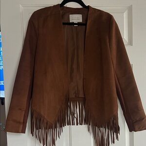 Sage Brown Fringe Blazer